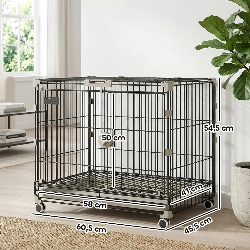 Gabbia per Cani con Ruote e Vassoio Rimovibile ¨C Xylo ¨C 60,5x45,5x54,5cm Nero