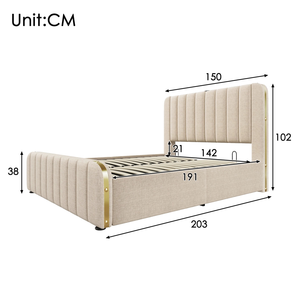 LETTO Contenitore imbottito 140x190 cm beige con USB e Type-C