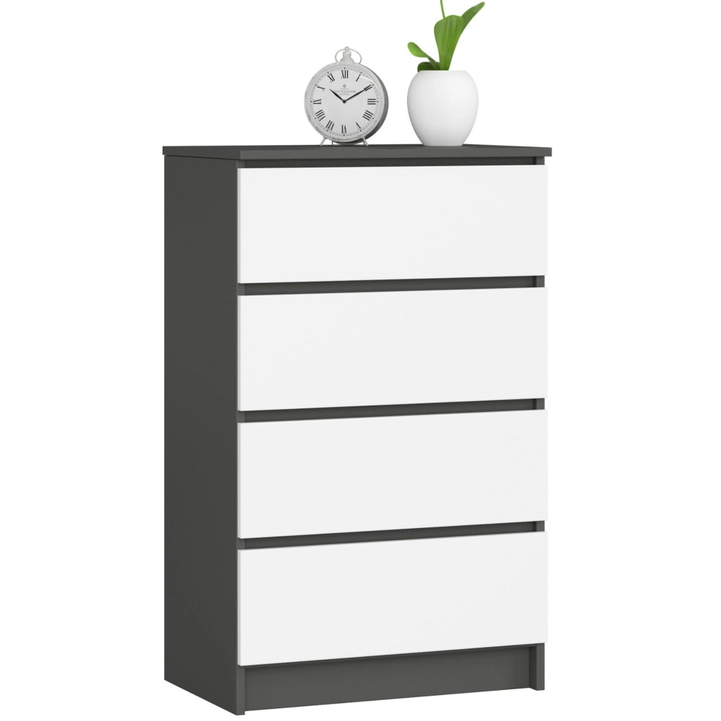 Cassettiera AKORD K60 Cassettiera Grigia Grafite 60 cm 4 cassetti inserto frontale Bianco 60x40x99 cm