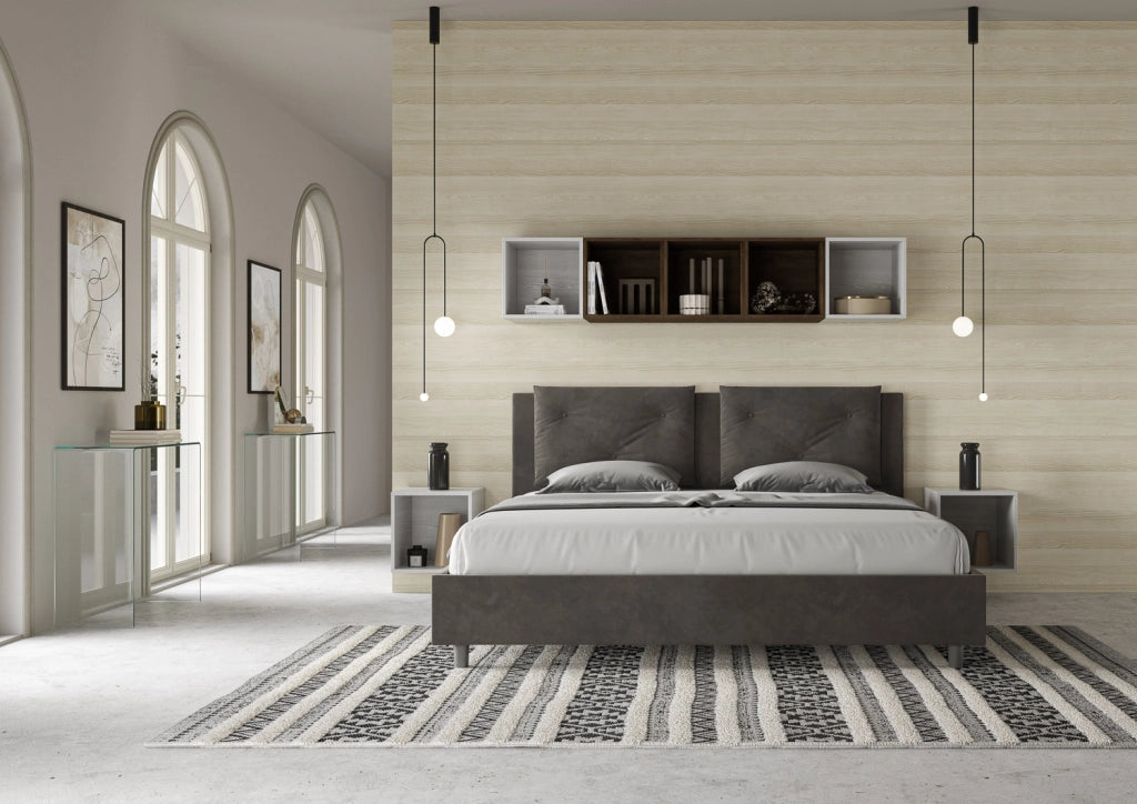 BS COM Letto contenitore imbottito 180x200 microfibra grigio