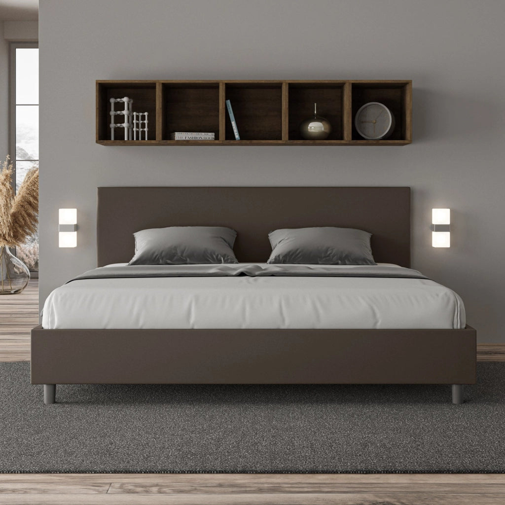Letto Matrimoniale Extra Large 200x210 cm con Rete e Contenitore Adele Cappuccino