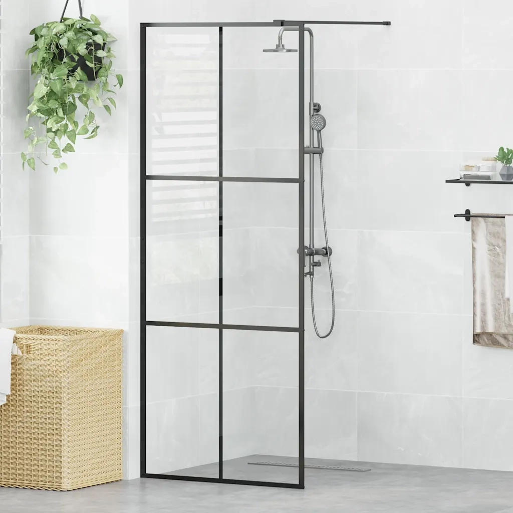 Parete Doccia Walk-in in Vetro Trasparente ESG Nera 80x195 cm 151023