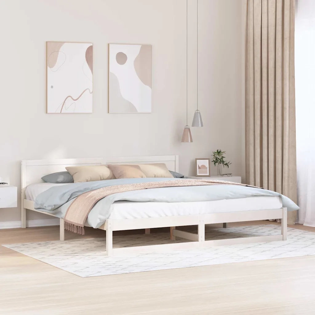 Struttura del letto-Giroletto-Rete del Letto Bianco 200 x 200 cm Pino massello 563675