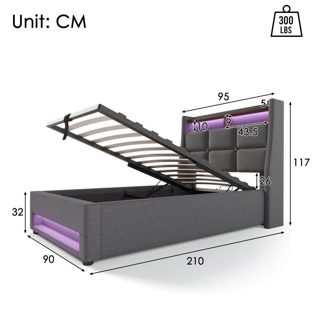 letto imbottito lino grigio 90x200 cm