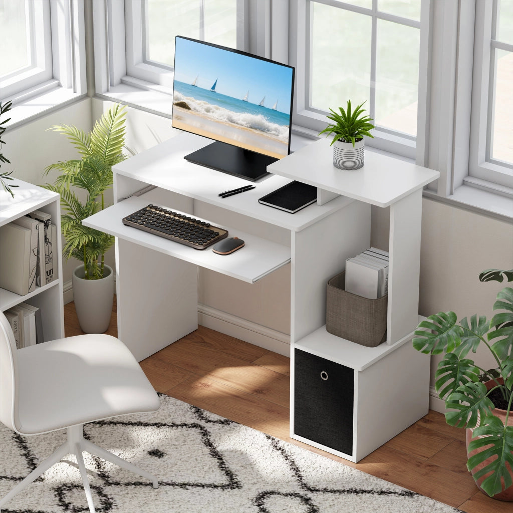Scrivania per computer con cassetti e scaffale ¨C Minimal ¨C nero bianco 90x50x75