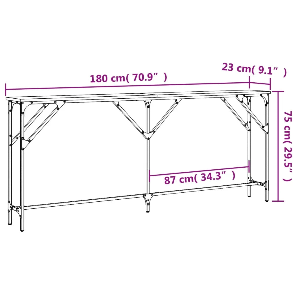 Tavolo Consolle Grigio Sonoma 180x23x75 cm in Legno Multistrato 837770