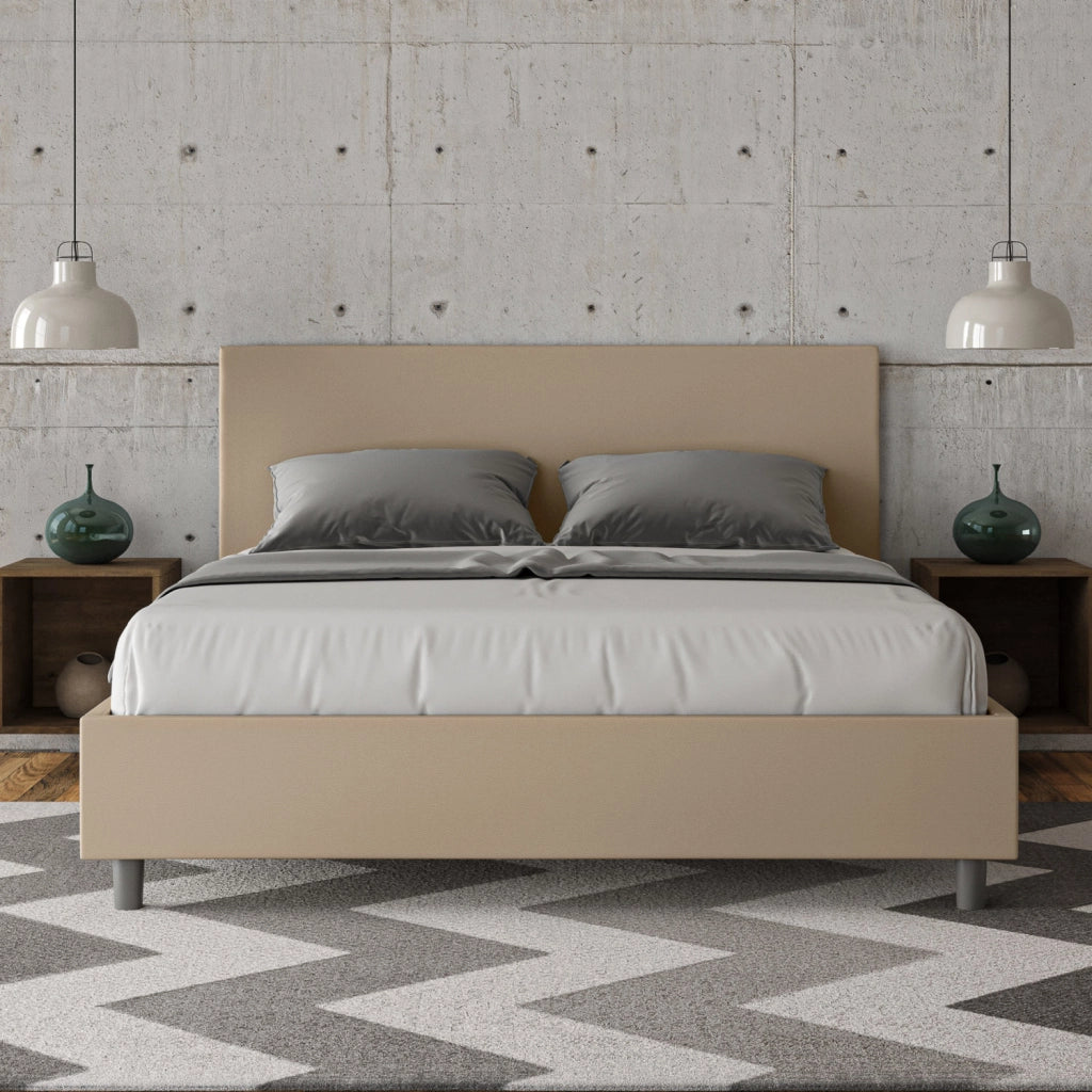 BS COM Letto matrimoniale con rete imbottito 160x190 similpelle tortora