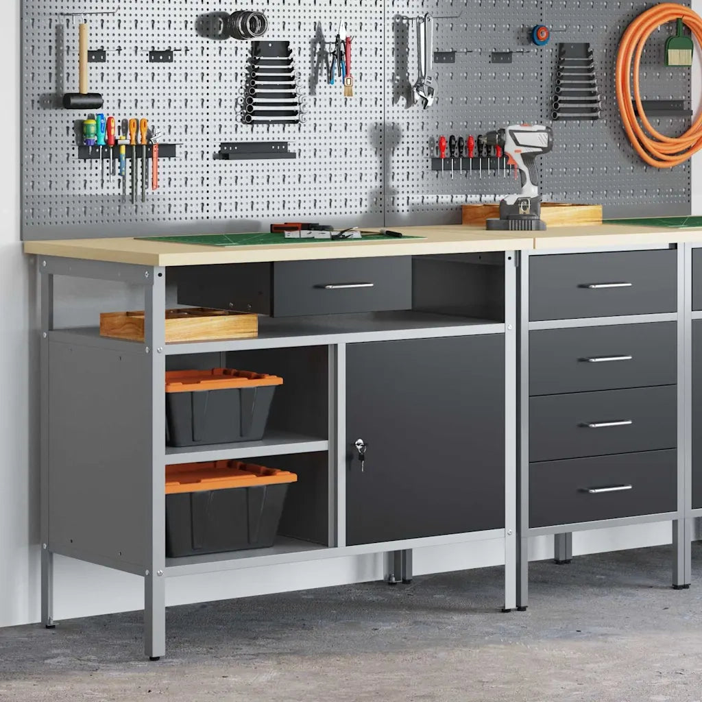 Banco da lavoro con cassetto Nero e Grigio 100 x 55 x 85 cm 4103458