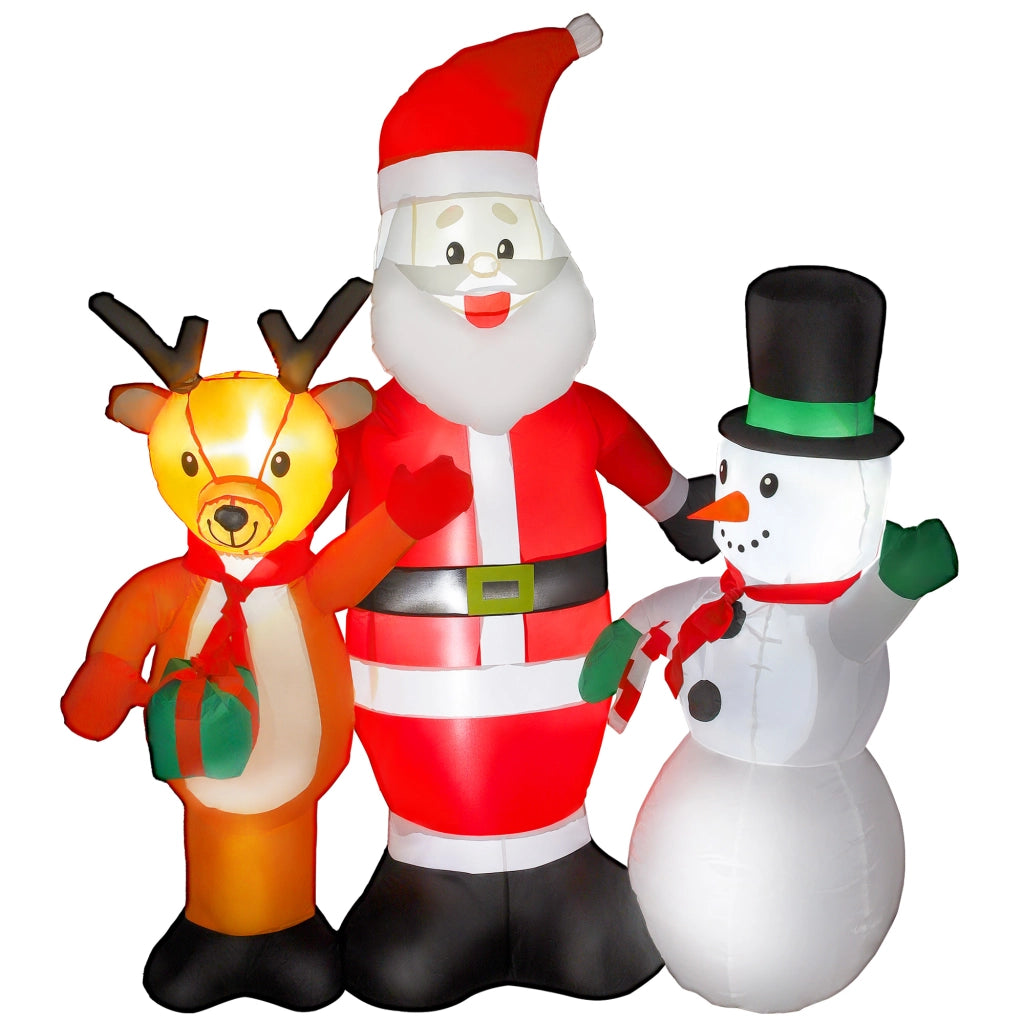 Babbo Natale Inflabile 150 cm con Renna e Pupazzo di Neve Luci LED ¨C Zephmum ¨C Per Esterno Giardino