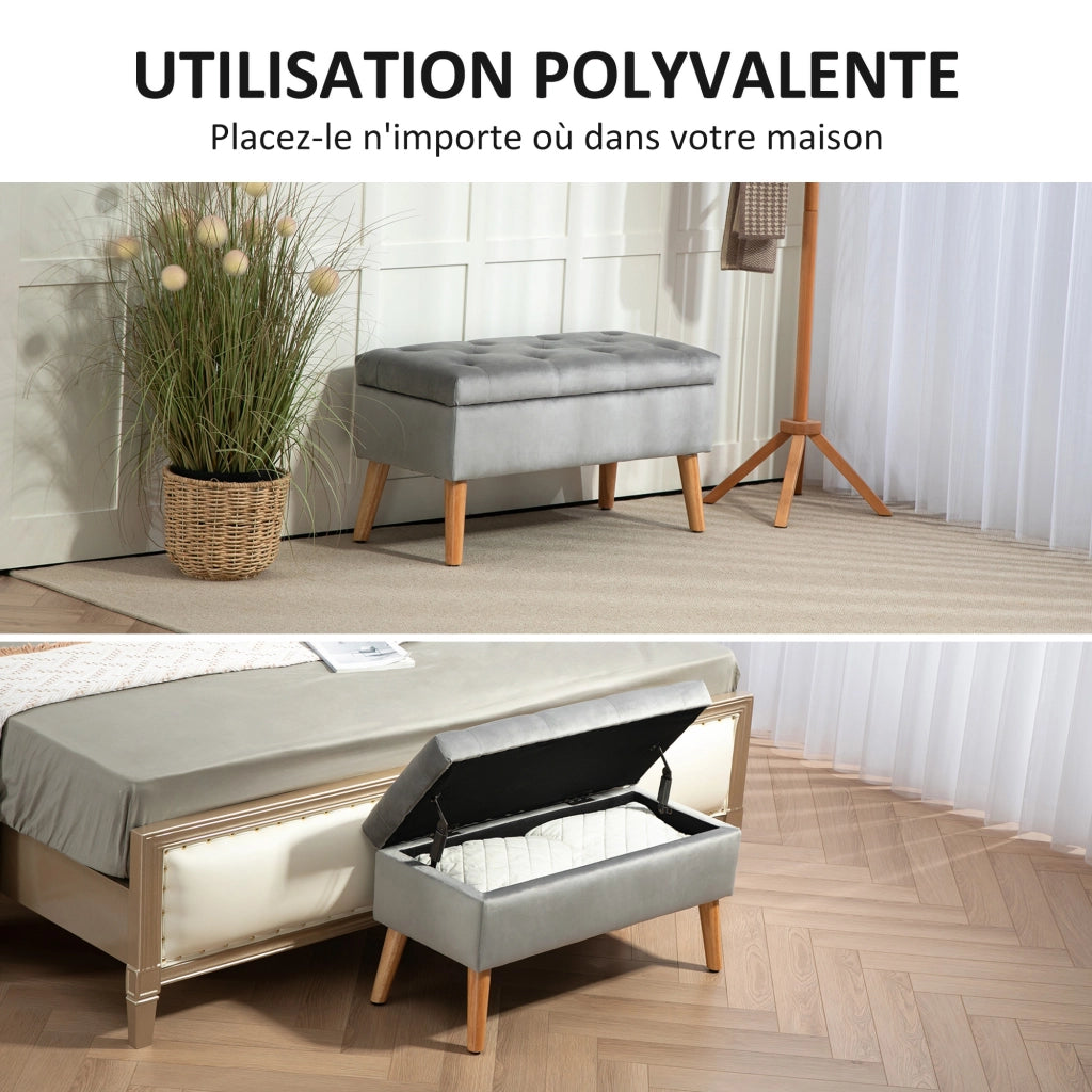 Cassettiera in tessuto effetto velluto con piedi in legno ¨C zephmum ¨C grigio 80x35x42 cm