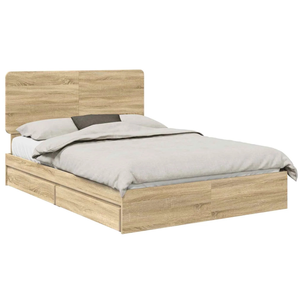 Letto matrimoniale | Letto per adulti | Letto con Contenitore con testiera Rovere Sonoma 140 x 190 cm