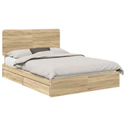 Letto matrimoniale | Letto per adulti | Letto con Contenitore con testiera Rovere Sonoma 140 x 190 cm