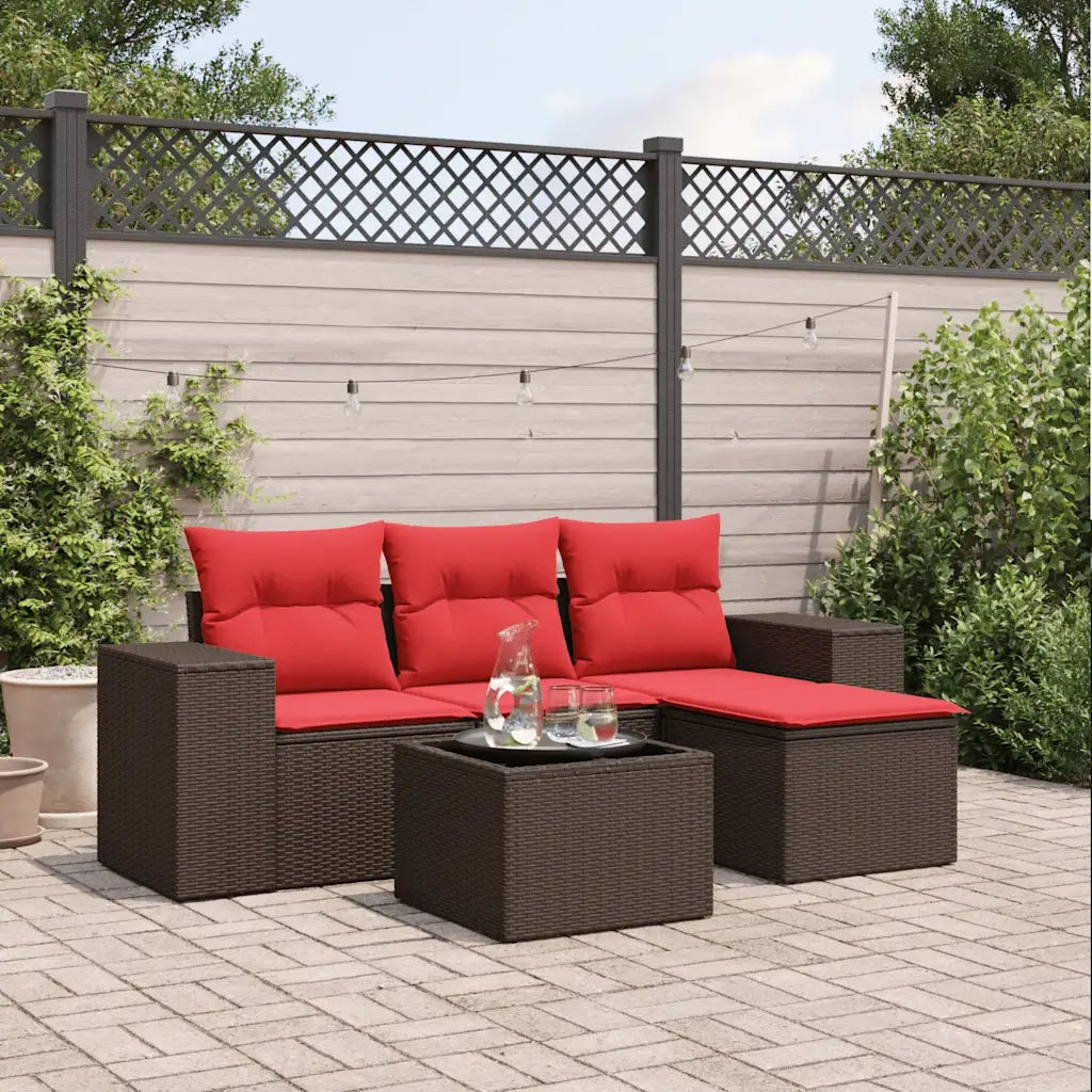 Set Divani da Giardino 5 pz con Cuscini Marrone in Polyrattan 3222483