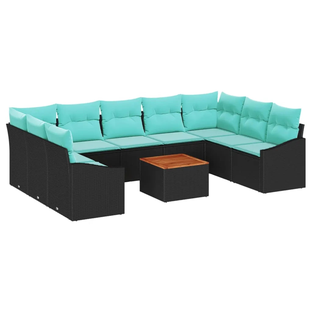 Set Divano da Giardino con cuscino 10 pcs Nero polyrattan 3347879