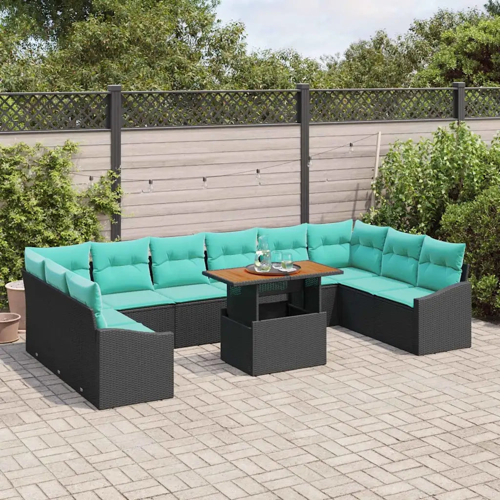 Set da Pranzo per Giardino 11 pcs Nero e Verde acqua 3349892
