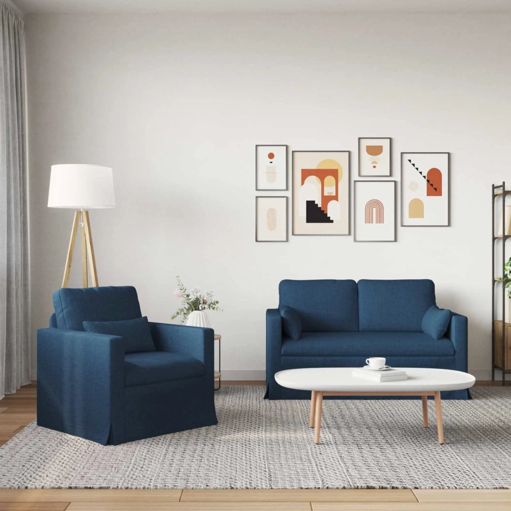 Divano 2 pcs Blu 139 x 78 x 80 cm Tessuto