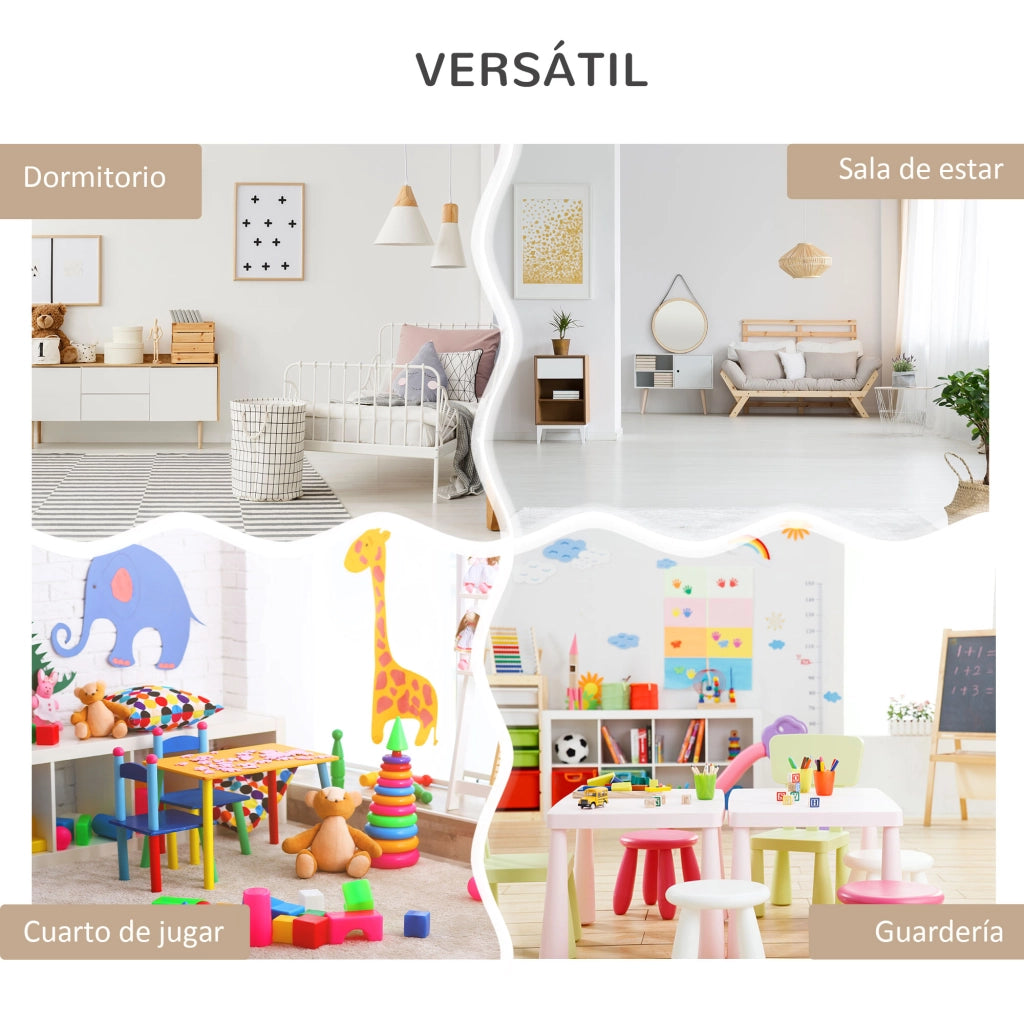Libreria mobile per bambini con 3 ripiani 2 scomparti cassetto e 4 ruote ¨C Xylo ¨C Legno grigio 60x29,9x90 cm