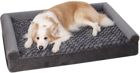 Letto per cani ortopedico per grandi cani, 111 x 81 x 18 cm, copri letto per cani rimovibile e lavabile, divano per cani XL con tre bordi sollevati, fondo antiscivolo, cuscino per cani in schiuma ondulata, grigio