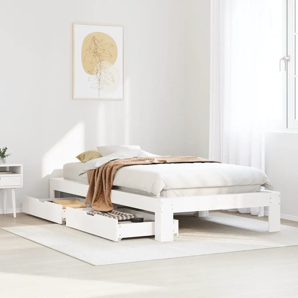 Letto singolo | Letto per adulti | Giroletto senza Materasso Bianco 90x200 cm Legno Massello Pino