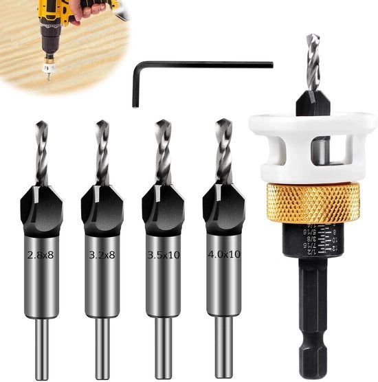 Set di punterelle a 6 pezzi per legno - Punterello a vite per legno - Precisione e facilità d'uso - 1/4" punterello a 6 facce - Set di punterelle per legno per lavorazione del legno...