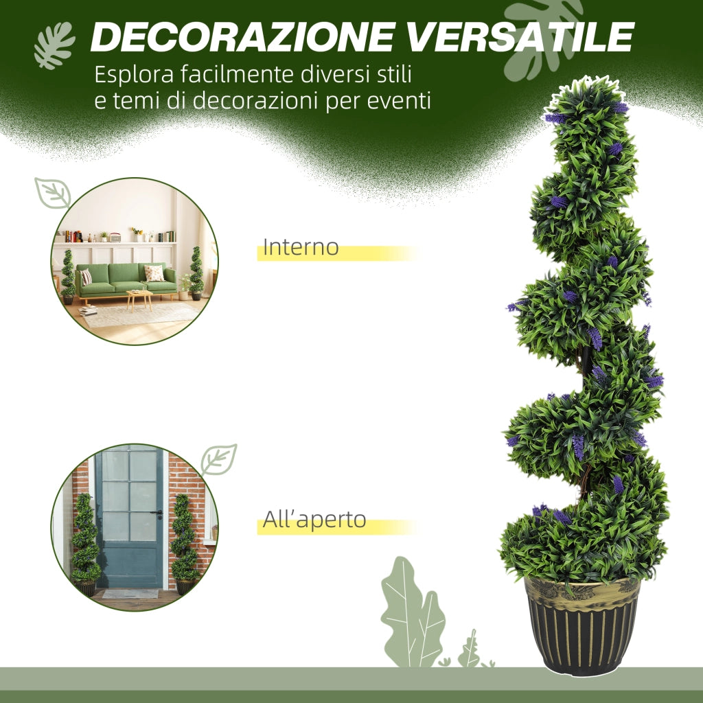 Set 2 Piante Atificiali di Bosso a Spirale Resistente UV con Lavanda  Alte 115 cm Verde e Blu
