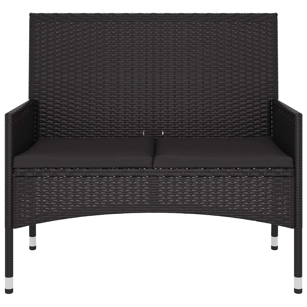 Panca da Giardino a 2 Posti con Cuscini in Polyrattan Nero 319490
