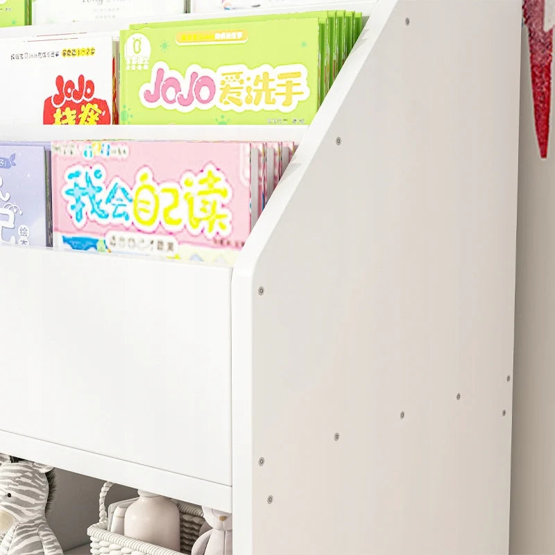 Scaffale verticale per bambini, libreria per libri e giornali, mobile per giocattoli.
