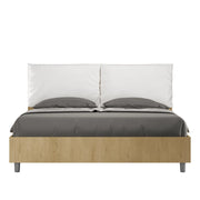 BS COM Letto matrimoniale contenitore 160x190 Quercia cuscini similpelle bianco