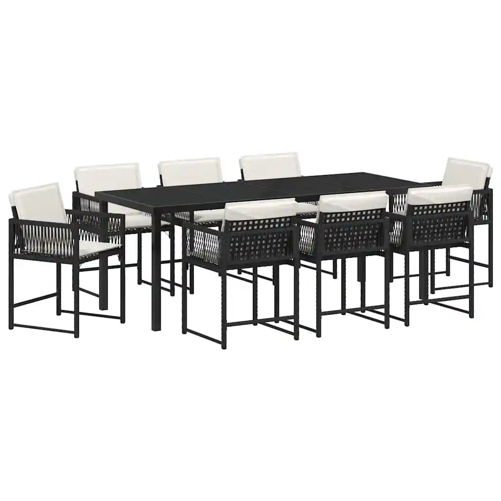 Set da Pranzo per Giardino 9 pcs Nero polyrattan 3380744