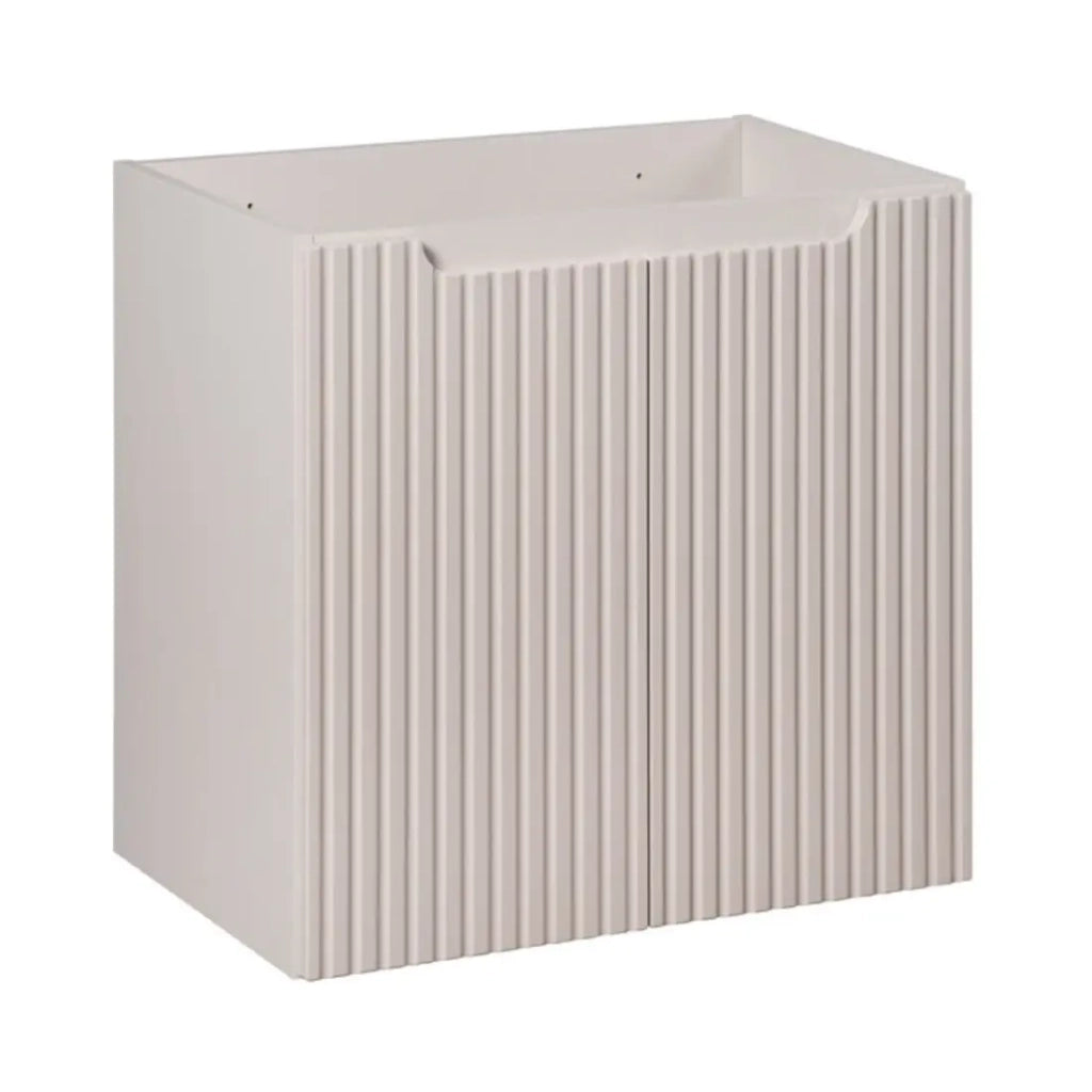 Insieme VANO cachemire e bianco 60cm: mobile sotto lavabo con armadietti + piano per lavabo + lavabo da appoggio marrone cappuccino