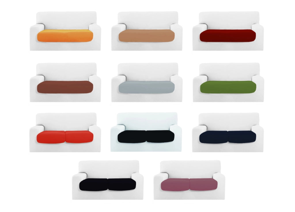 Copriseduta Sofà Elasticizzato Tinta Unita Smile Tessuto Millerighe - Seduta 2 Posti - Cream