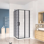 Box Doccia Angolare 120x120 cm H.185 cm Doppia Porta Battente in Vetro Temperato Trasparente Anticalcare 6 mm Profilo Nero Opaco