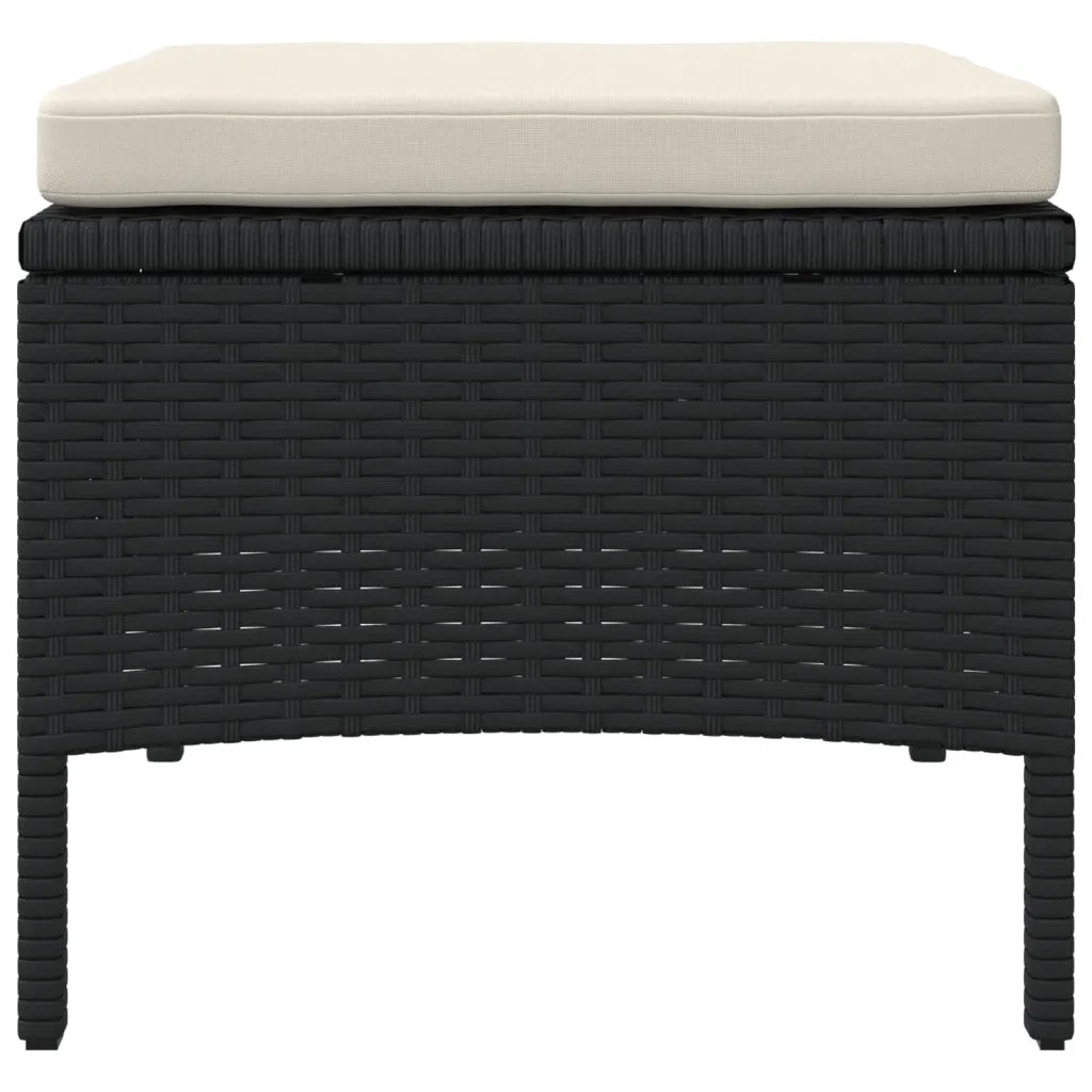 Divano Giardino 2 Posti con Tavolo e Sgabelli-Sofa da Giardino-Divanetto da esterno Nero Polyrattan 178284