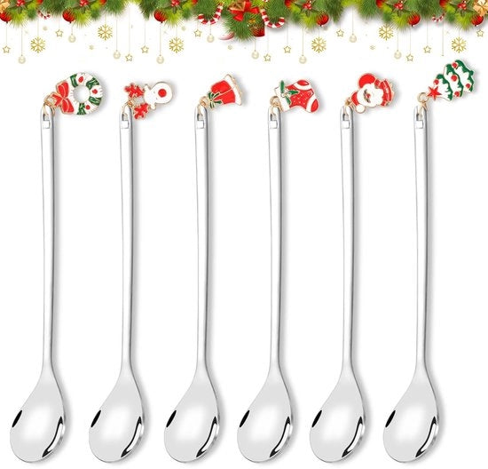 Set di Cucchiai per Caffè a Natale da 6 - Cucchiai in Acciaio Inossidabile - Tema Natale - Cucchiai per Caffè - Cucchiai per Dessert - Regalo per Natale - Disegni Carini - Cucchiai per Tè