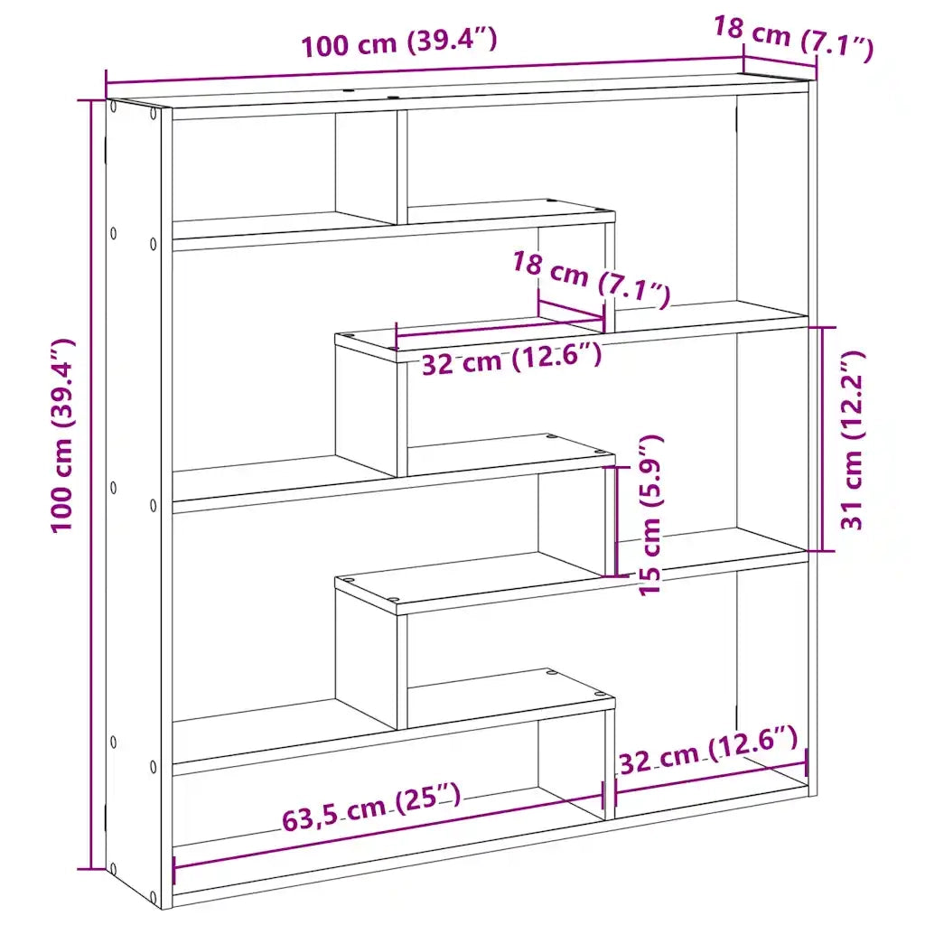Mensola a Cubo da Parete 7 Scomparti in Truciolato Rovere Fumo 860026