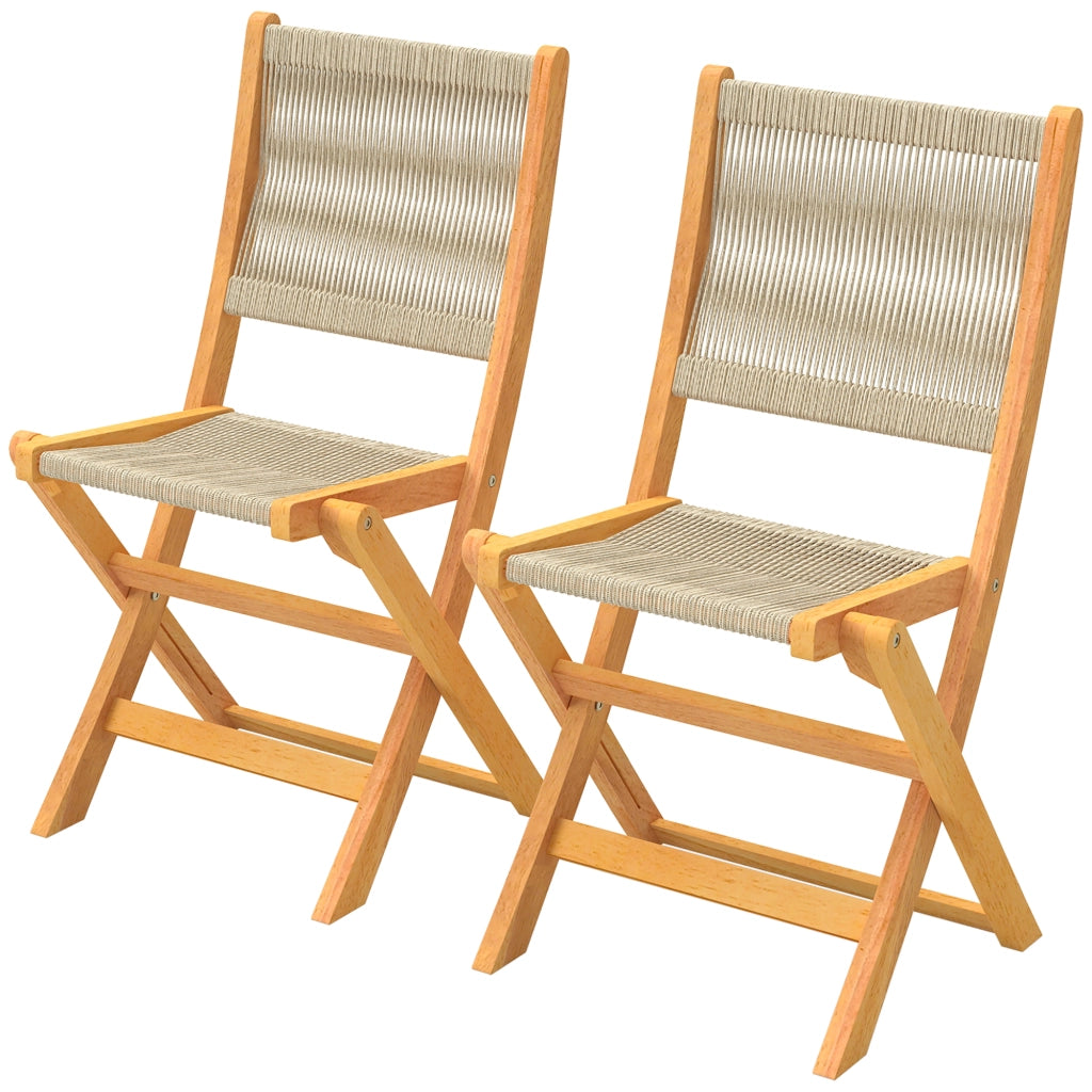 Set 2 Sedie Pieghevoli da Giardino ¨C Xylo ¨C Rattan PE e Legno Acacia Beige 160kg