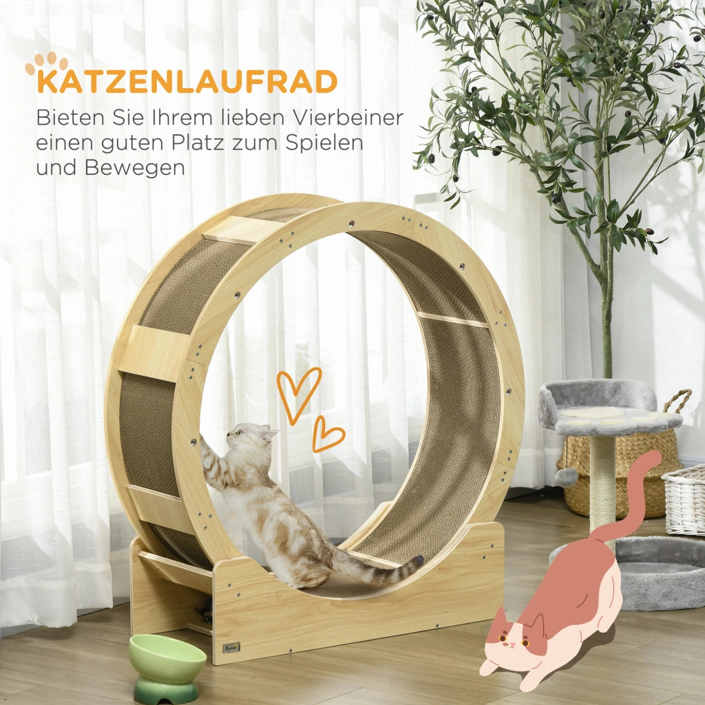 Ruota per gatti da 91 cm con freno e tiragraffi, ruota per gatti per esercizio e relax salutari realizzata in rovere