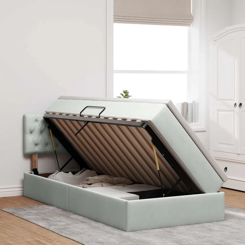 Letto con contenitore e LED Grigio chiaro 90 x 200 cm Velluto