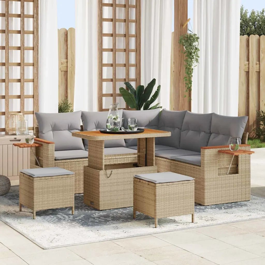Set Divano da Giardino 9 pcs Beige e Grigio Chiaro polyrattan