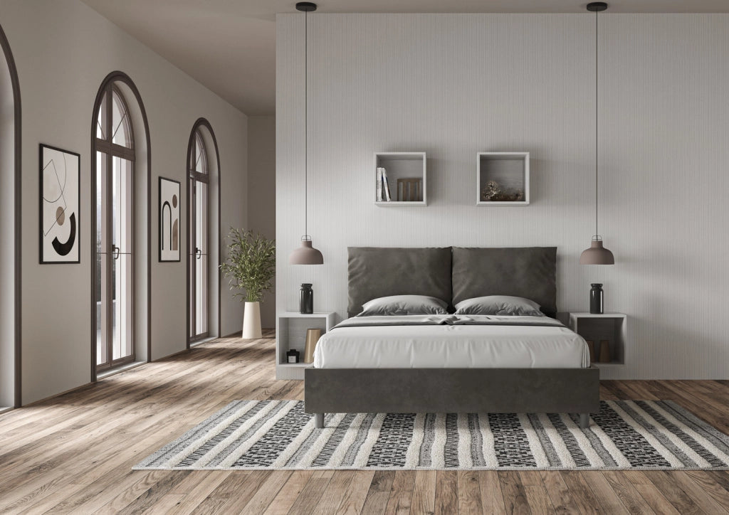BS COM Letto matrimoniale contenitore imbottito 160x210 microfibra grigio