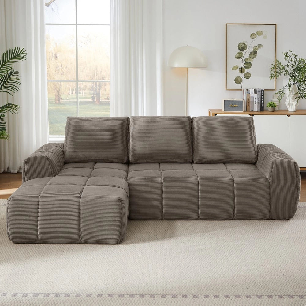 Divano Angolare con Cuscini Estraibili, Velluto, Senza Montaggio ¨C Xylo ¨C Grigio