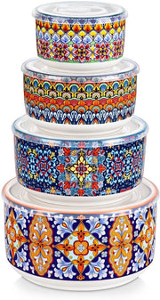Set di 4 ciotole in ceramica con coperchio - Adatto per forno a microonde e lavastoviglie - Ideale per pasti e spuntini - 60/36/20/10 oz - Coperchio a tenuta d'aria senza perdite - Ciotola per mescolare