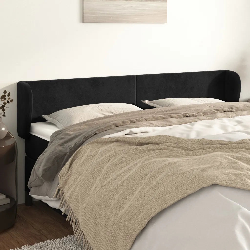 Testiera | Testata ad Orecchio Nera 163x23x78/88 cm in Velluto