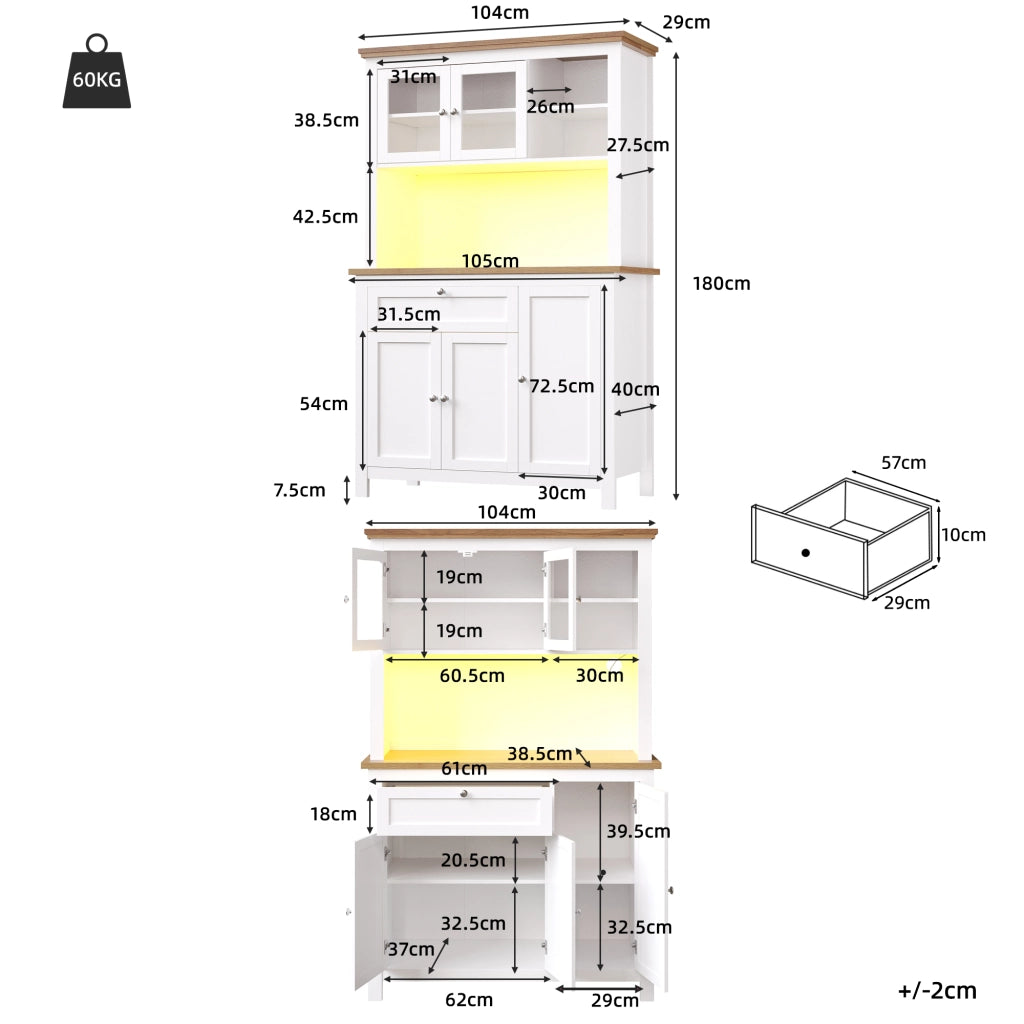 Libreria Buffet con LED ¨C MINIMAL ¨C Bianco, Ripiani Regolabili, 104x40x180