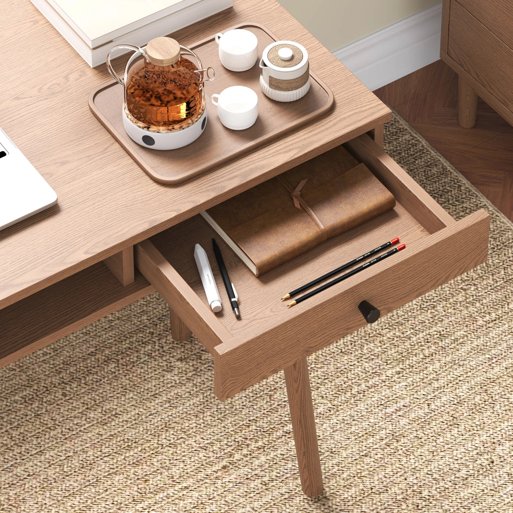 Scrivania Habo Tavolo con Cassetto e Scomparto Semichiuso 74x115x48 cm Color Legno Scuro [en.casa]