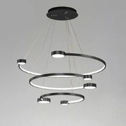 Trade Shop - Lampadario A Sospensione Led 65w 3 Semi Cerchi Con Telecomando Design Moderno Nero 71385 -