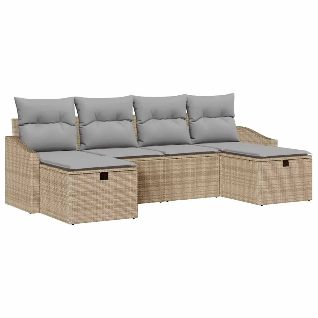 Set Divano da Giardino con cuscino 6 pcs Beige Poly Rattan 3359319