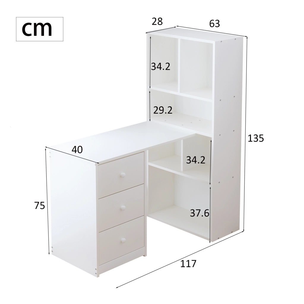 Scrivania angolare con libreria 117 x 63 x 135 cm; bianca; in legno