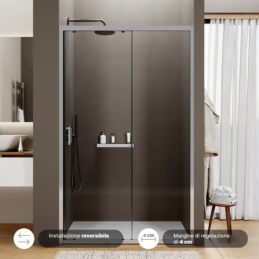 Porta doccia 145 cm scorrevole reversibile vetro 6mm trasparente h190 | Sicily