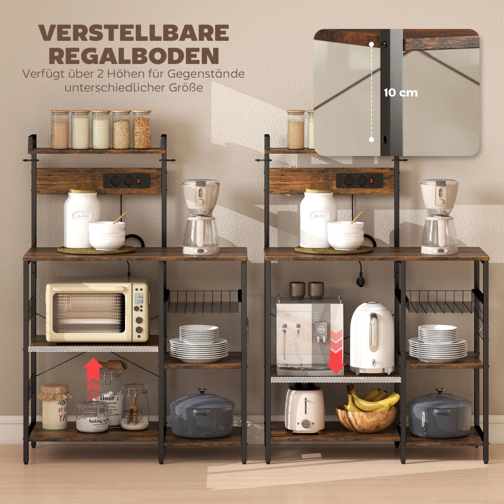 Scaffale da cucina con 2 prese, 5 ganci, 5 ripiani, cestino ¨C Xylo ¨C metallo nero 90x42x130cm
